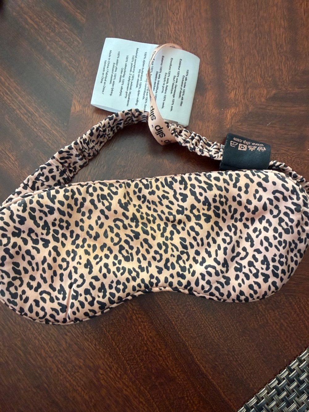slip 100 % silk Leopard Print Satin Sleep Mask in Blush and Black